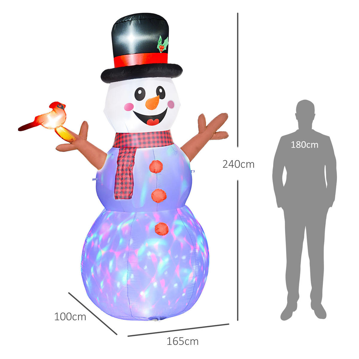 WEIHNACHTSDEKO Schneemann, 240 cm, , mit LEDs - Weiß, Kunststoff (100/240/165cm) - Outsunny