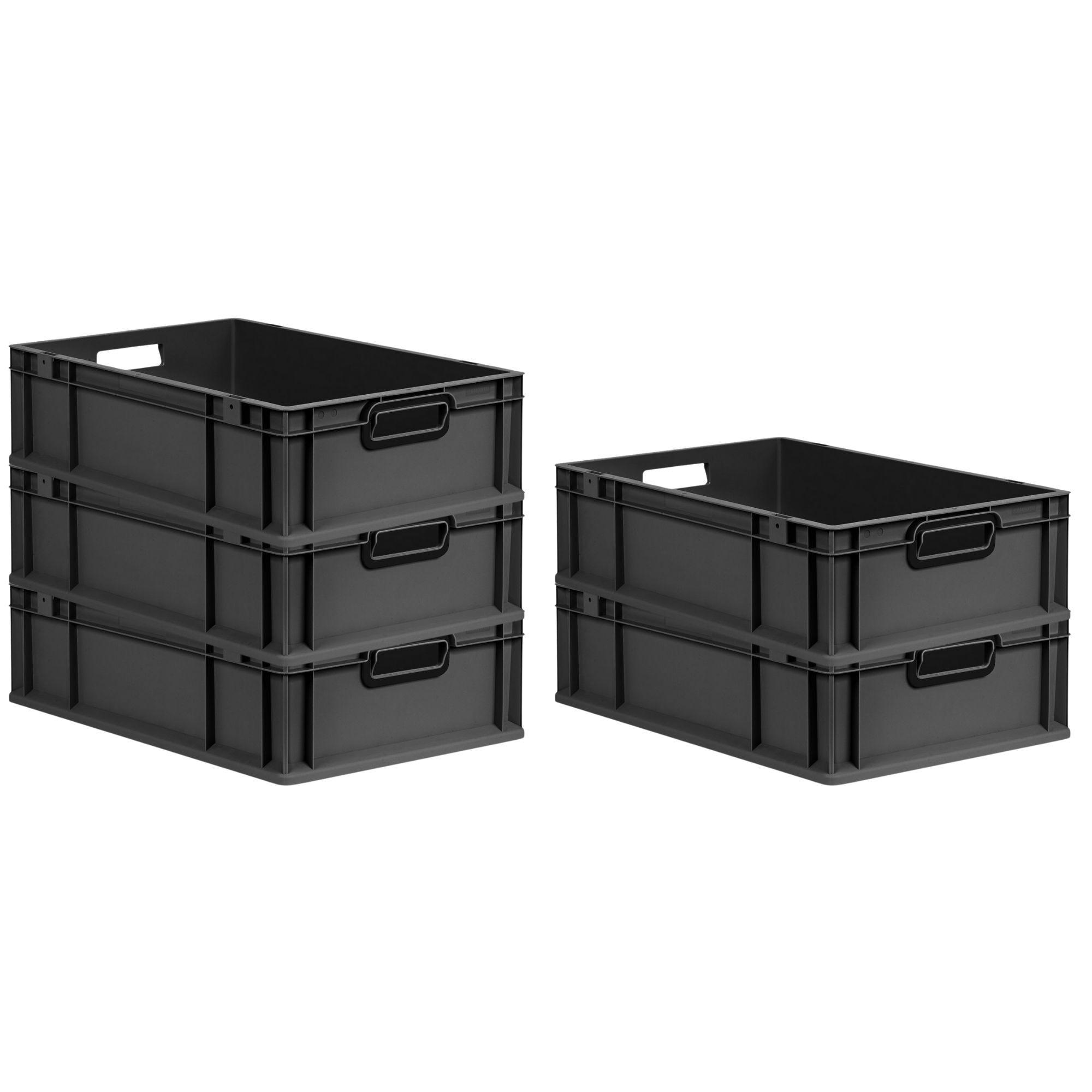 EUROBOX 5x NextGen Color 17x40x60 cm 34 Liter Griffe schwarz offen, Schwarz - Anthrazit/Schwarz, Kunststoff (40/17/60cm) - PROREGAL