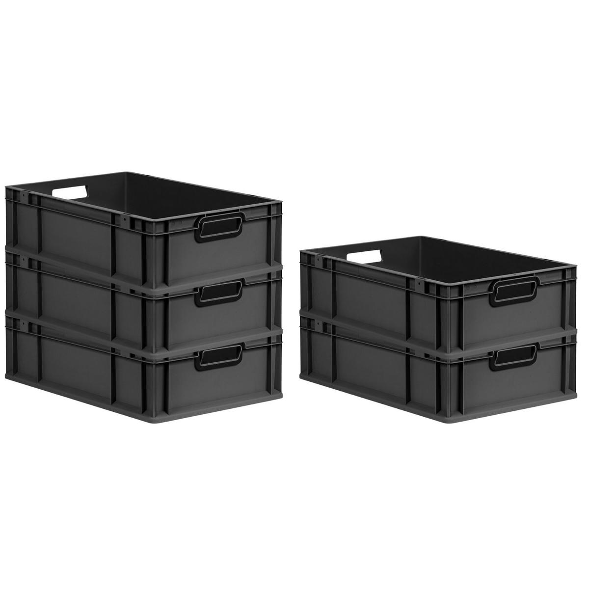EUROBOX 5x NextGen Color 17x40x60 cm 34 Liter Griffe schwarz offen, Schwarz - Anthrazit/Schwarz, Kunststoff (40/17/60cm) - PROREGAL