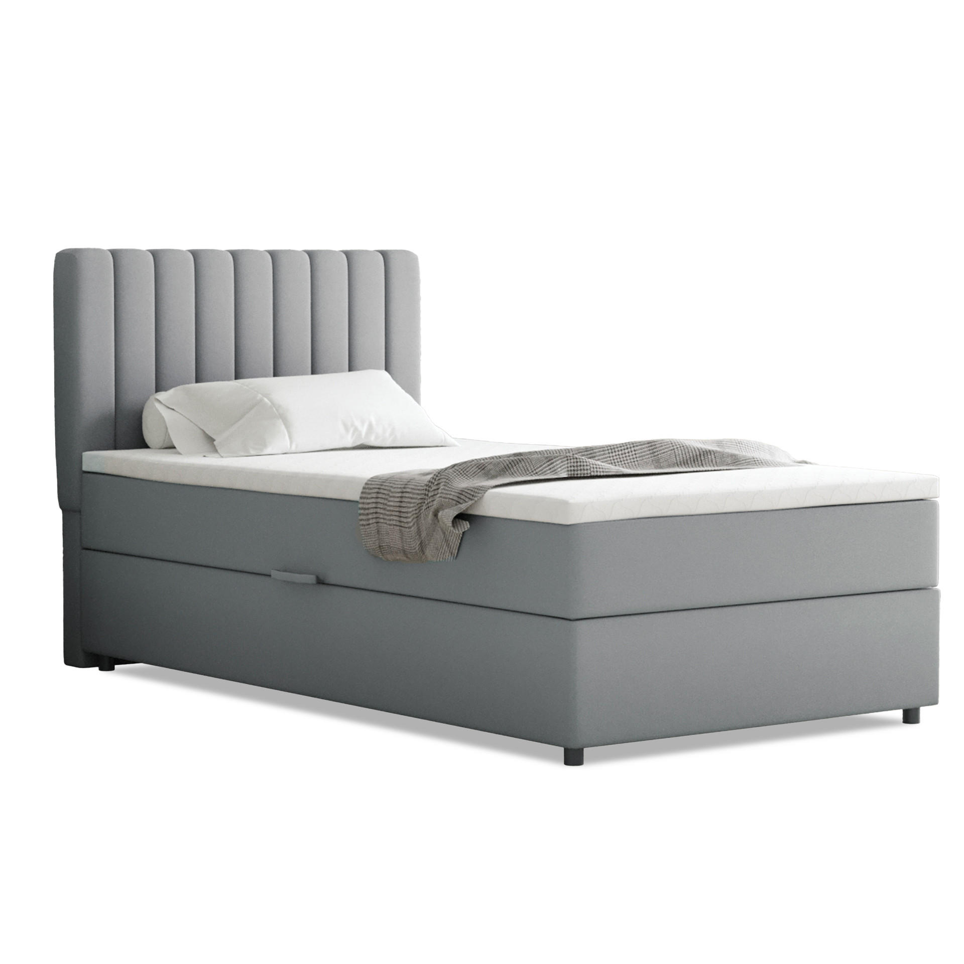 BOXBETT Everest 100 x 200 cm Einzelbett mit hochwertiger Bonell-Matratze und Topper - Hellgrau, Holz (100/200cm) - Panda Möbel