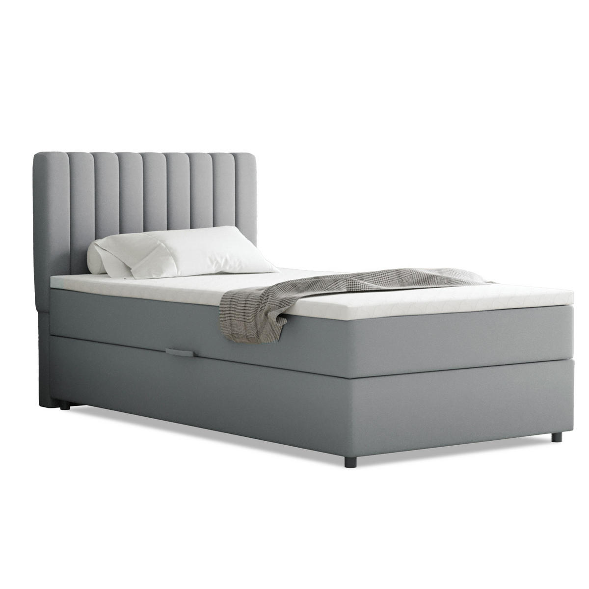 BOXBETT Everest 100 x 200 cm Einzelbett mit hochwertiger Bonell-Matratze und Topper - Hellgrau, Holz (100/200cm) - Panda Möbel