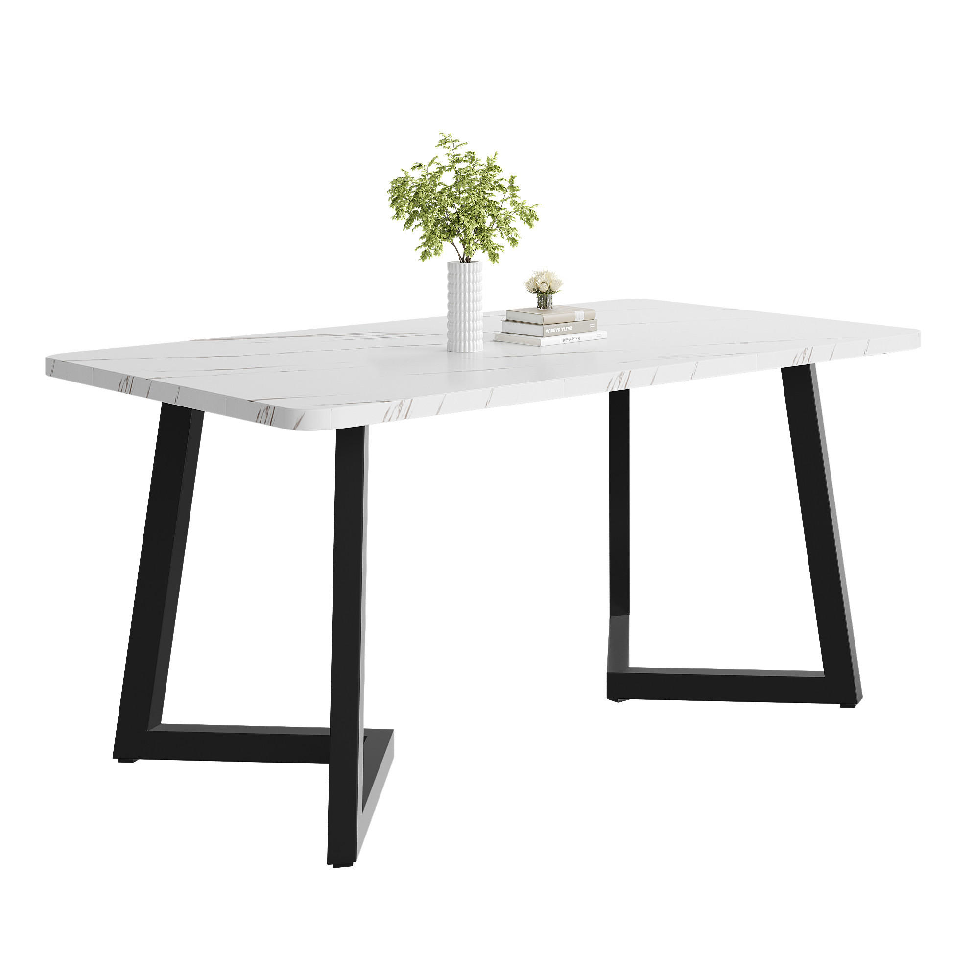 ESSTISCH 117/75/68 cm Weiß/Schwarz aus MDF und Eisen in Marmoroptik - Weiß, Holzwerkstoff (117/68/75cm) - OKMYHOME