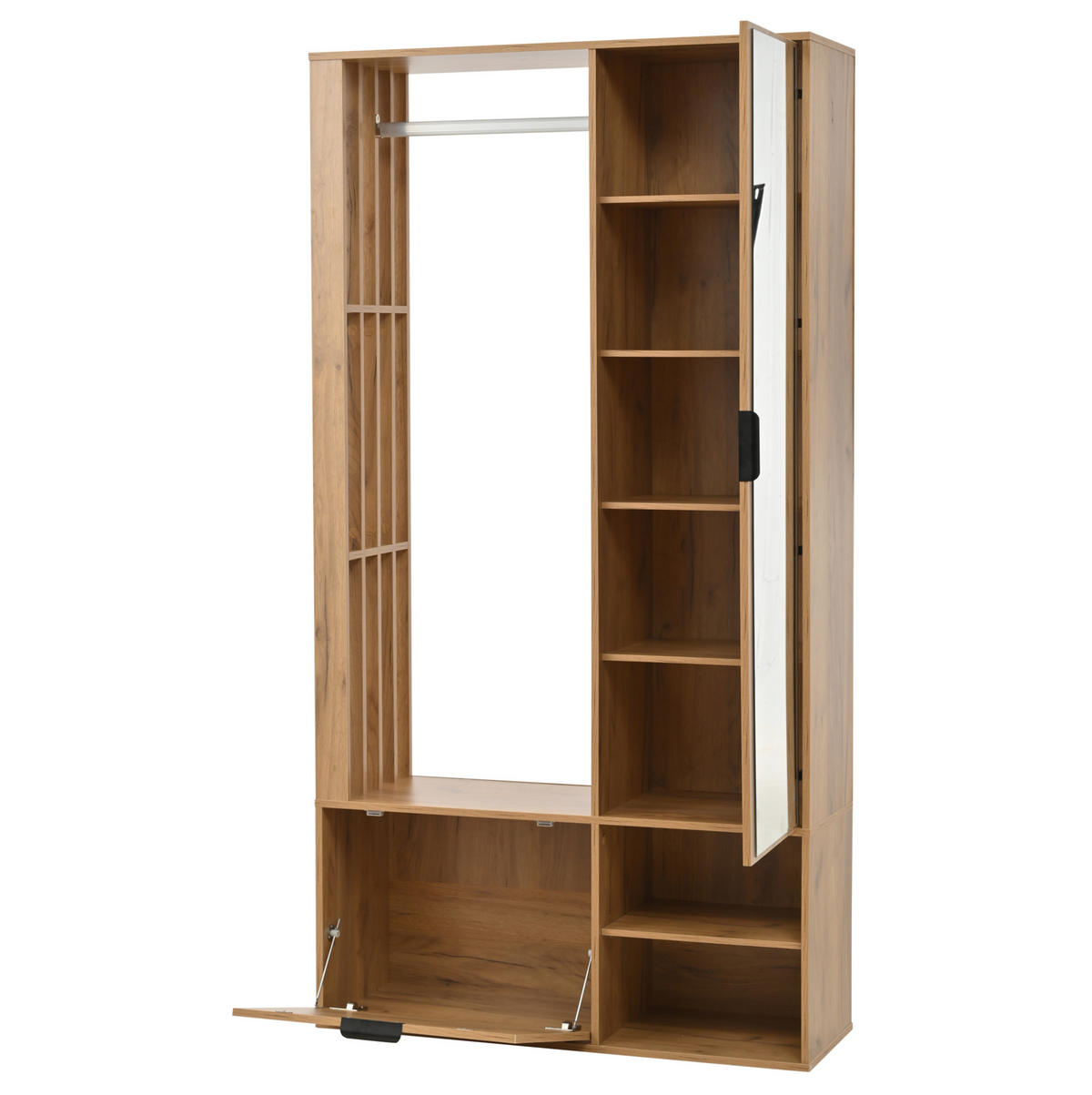 STANDGARDEROBE 100/33/190 cm mit Spiegel und Kleiderstange in Natur - Naturfarben, Holzwerkstoff (33/190/100cm) - BEAOK