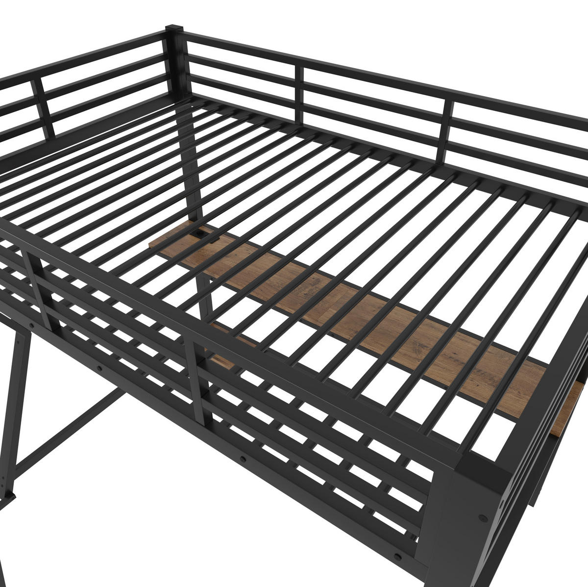 HOCHBETT 90/200 cm, Schwarz mit Schreibtisch, Steckdose und USB, ohne Matratze - Schwarz, Metall (90/200cm) - MIVRAY