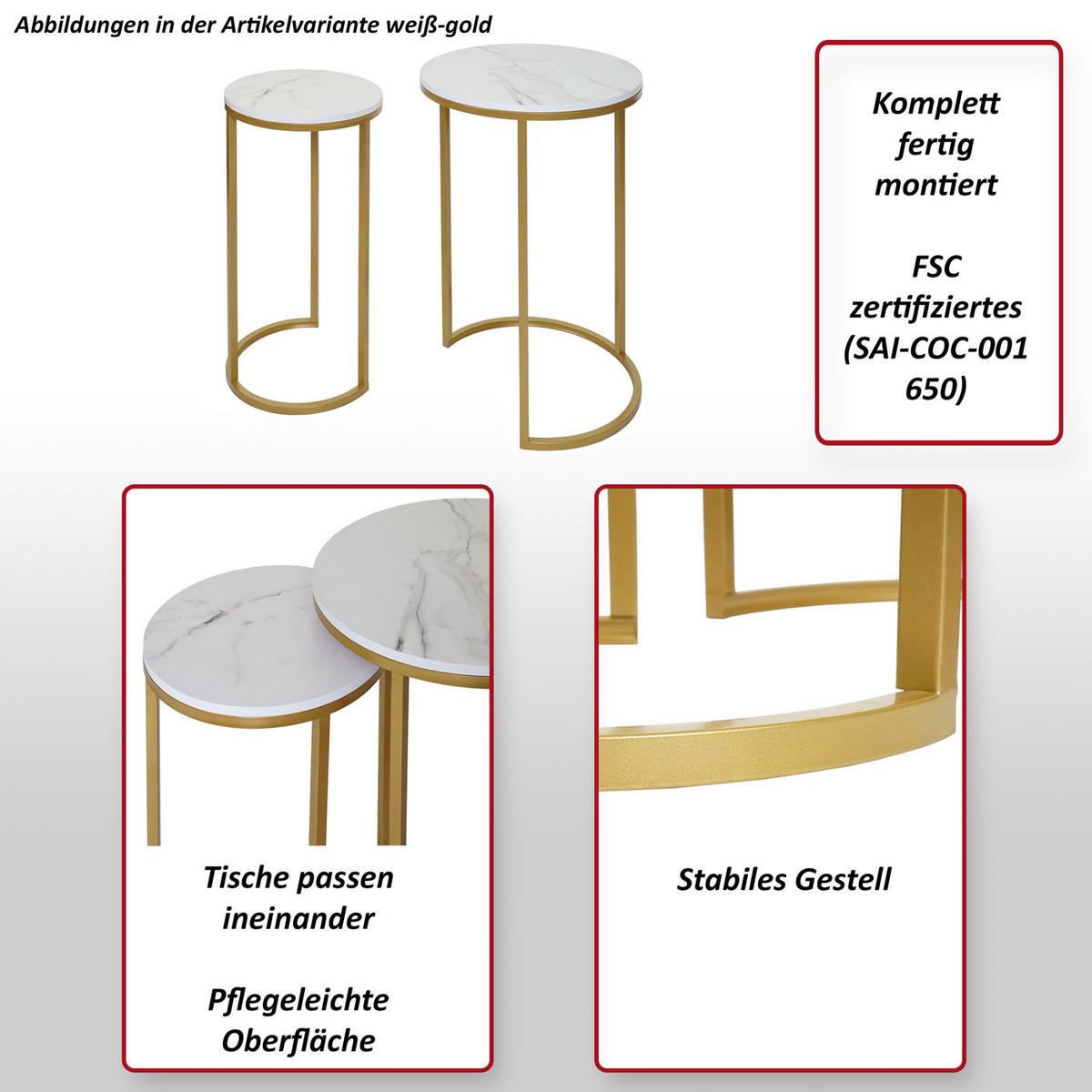 BEISTELLTISCH rund Schwarz, Gold 2er-Set - Goldfarben/Schwarz, Holzwerkstoff (40/40/64cm) - MCW