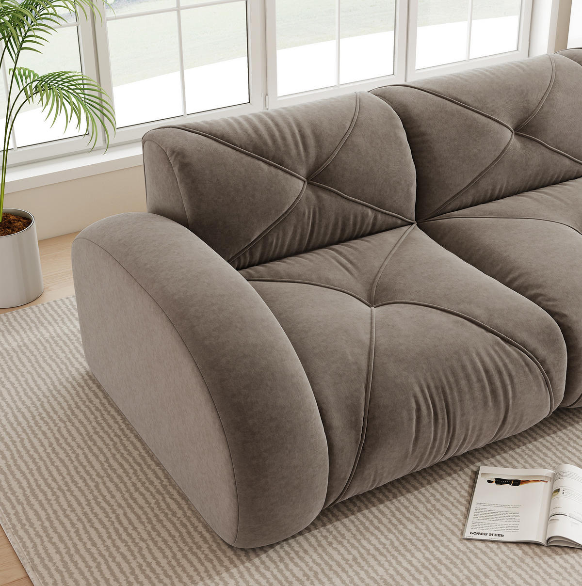 SOFA modulares rahmenloses Chenille-Sofa Brown 3 Pakete - Grau, Kunststoff (95/76/358cm) - Meubliv