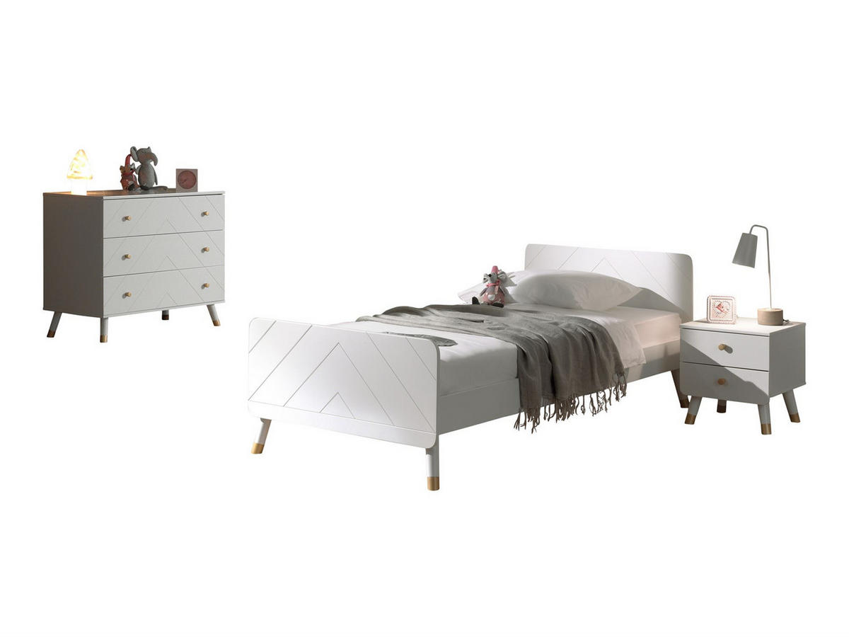 KINDERZIMMER komplett Set 3-tlg. Kamillah 3 Kommode Bett Nachtkommode - Weiß, Holzwerkstoff (220/1/120cm) - 58aufmkessel