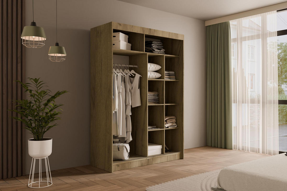 KLEIDERSCHRANK VESLI - 150 cm - Braun|Schwarz - Schwarz/Braun, Holzwerkstoff (150/215/61cm) - ALTDECOR