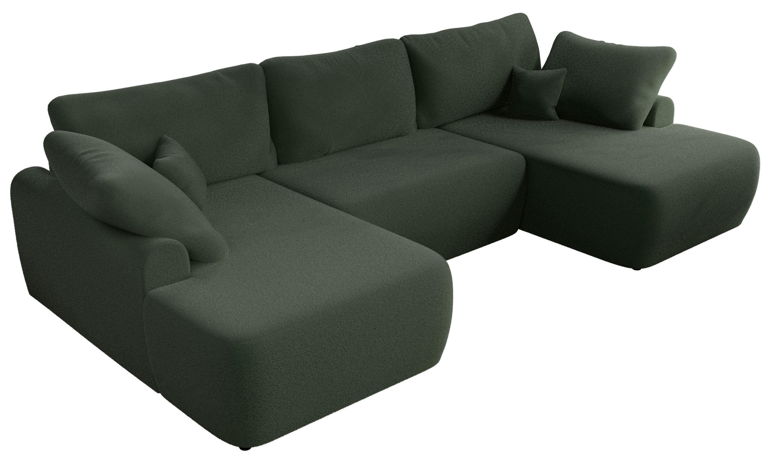 WOHNLANDSCHAFT CUBO U Dunkelgrün Boucle - Dunkelgrün/Schwarz, Kunststoff/Textil (370/100/187cm) - MKS