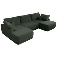WOHNLANDSCHAFT CUBO U Dunkelgrün Boucle - Dunkelgrün/Schwarz, Kunststoff/Textil (370/100/187cm) - MKS