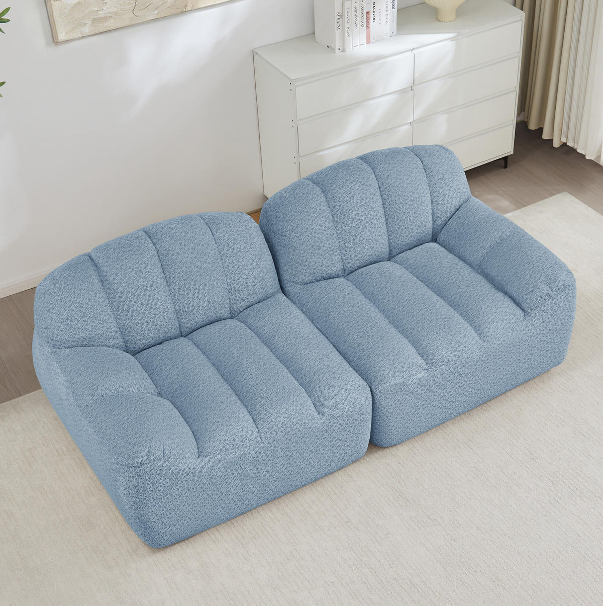 SOFA 210/104/79 cm in Blau aus Granulierter Fleece, ohne Aufbau - Blau, Textil (104/79/210cm) - Flora Grace