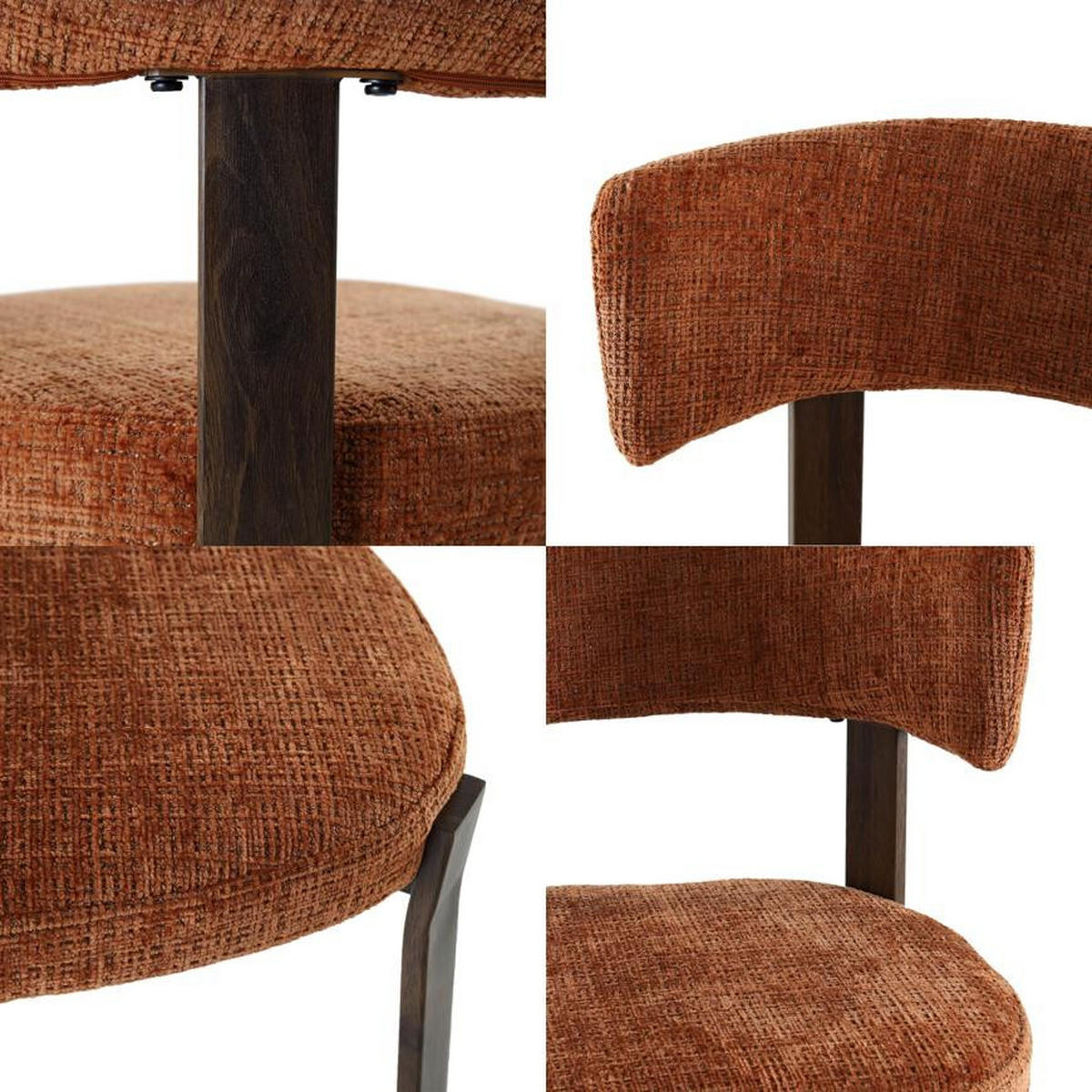 STÜHLE 4er-Set gepolstert im japanischen Stil mit strukturiertem Chenille-Stoff Terrakotta und Beinen aus Metall in Walnussoptik – ZOE - Terracotta/Schwarz, Textil/Metall (52/77/43.5cm) - Sicaan
