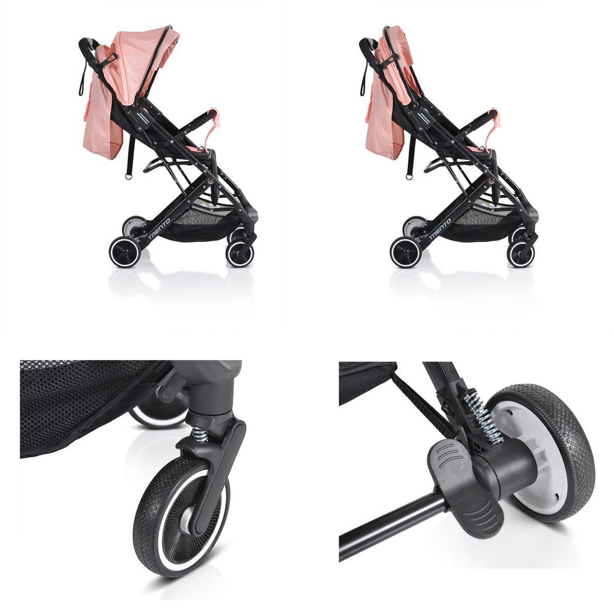 BUGGY Trento rosa faltbar Moskitonetz Getränkehalter Hinterradbremse - Rosa, Metall (64/50/98cm) - Moni