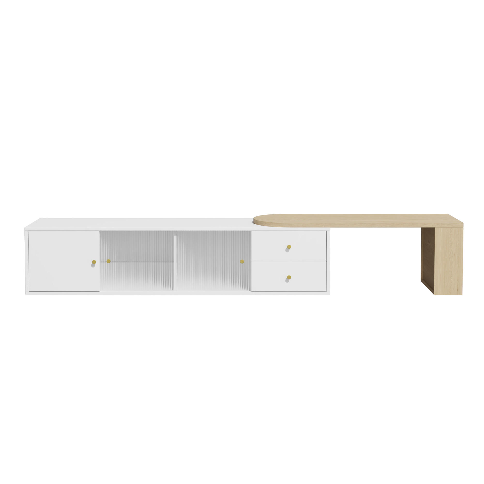 TV-SCHRANK 175/40/38 cm Weiß mit LED-Beleuchtung, 2 Schubladen, 2 Glas-Schiebetüren und 1 Schrankfach - Weiß, Holzwerkstoff (175/38/40cm) - Oxeza