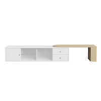 TV-SCHRANK 175/40/38 cm Weiß mit LED-Beleuchtung, 2 Schubladen, 2 Glas-Schiebetüren und 1 Schrankfach - Weiß, Holzwerkstoff (175/38/40cm) - Oxeza