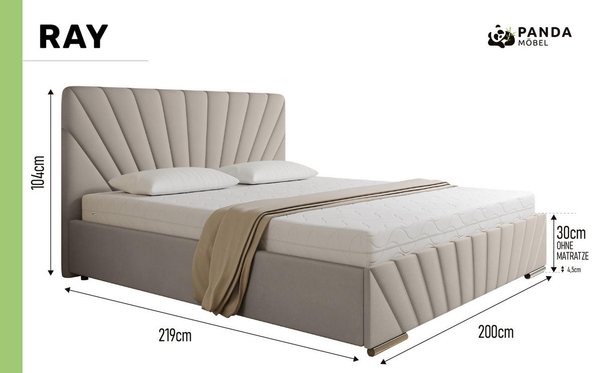 POLSTERBETT Ray 180 x 200 cm mit Bettkasten und Lattenrost taschenfederkernmatratze mit kokos 21cm- rot - Rot, Holz (180/200cm) - Panda Möbel