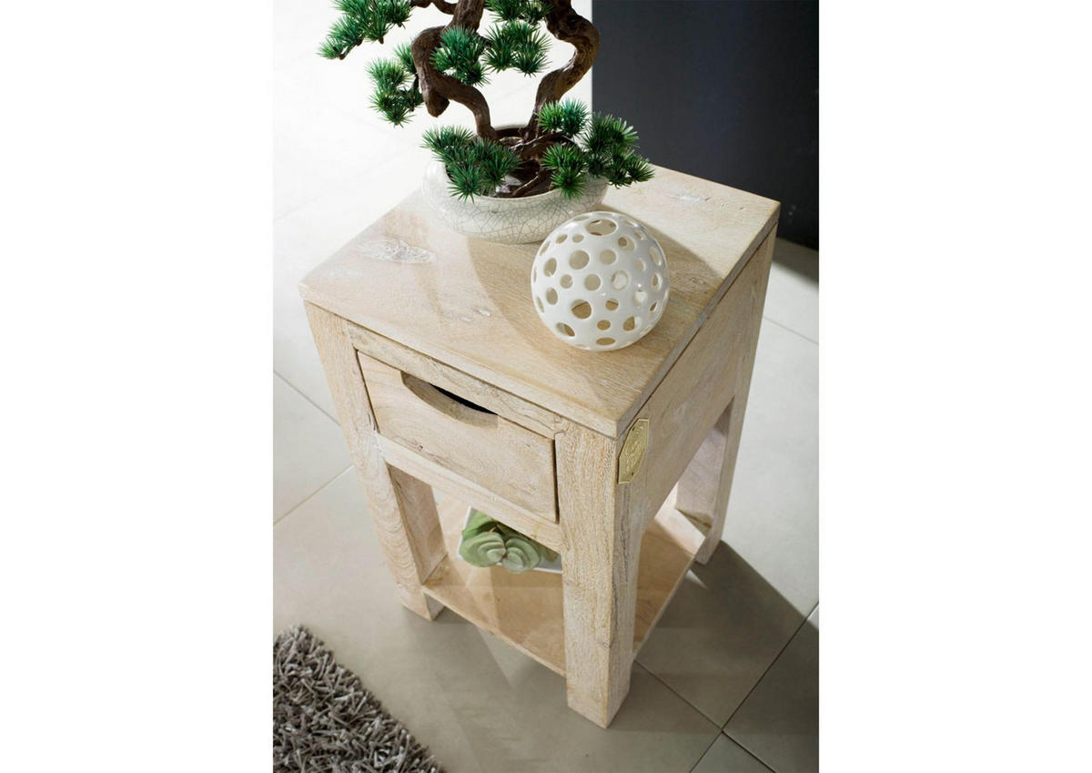 BEISTELLTISCH Akazie 29x29x50 white stone getüncht NATURE WHITE #30 - Beige, Holz (29/29/50cm) - Massivmoebel24