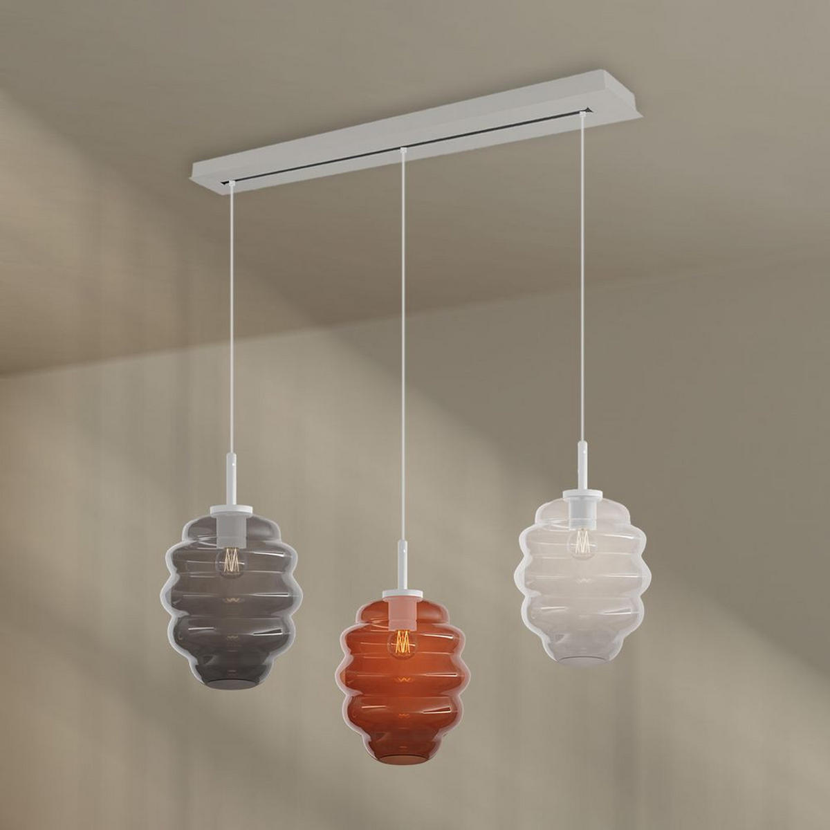 HÄNGELEUCHTE Echos 3-flammig Rauch Ø 25cm - Anthrazit/Weiß, Glas (25/25/28cm) - s.luce
