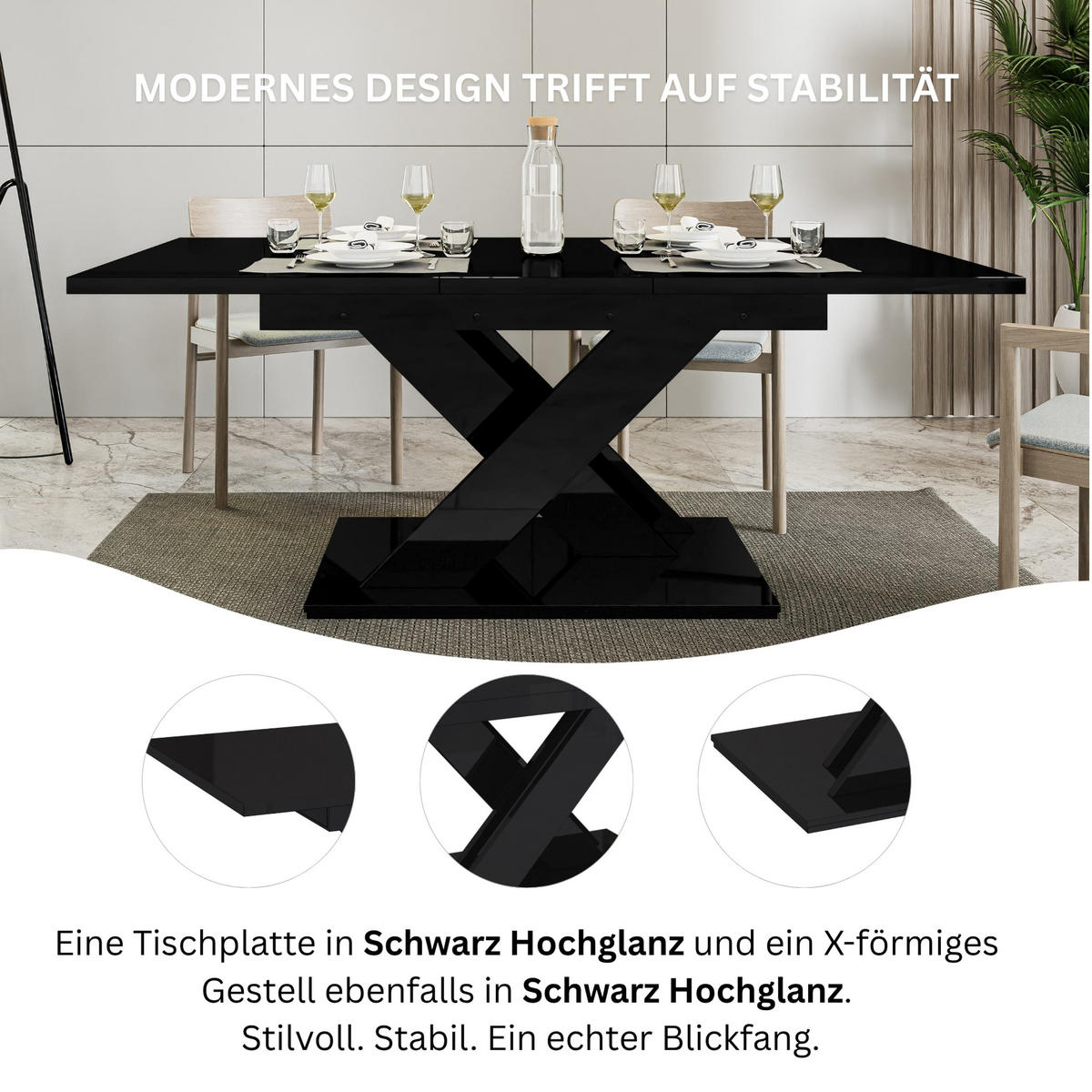 ESSTISCH Schwarz Hochglanz Ausziehbar 140 - 180 cm - Schwarz Hochglanz, Holzwerkstoff (140/80/75cm) - PROSPERO