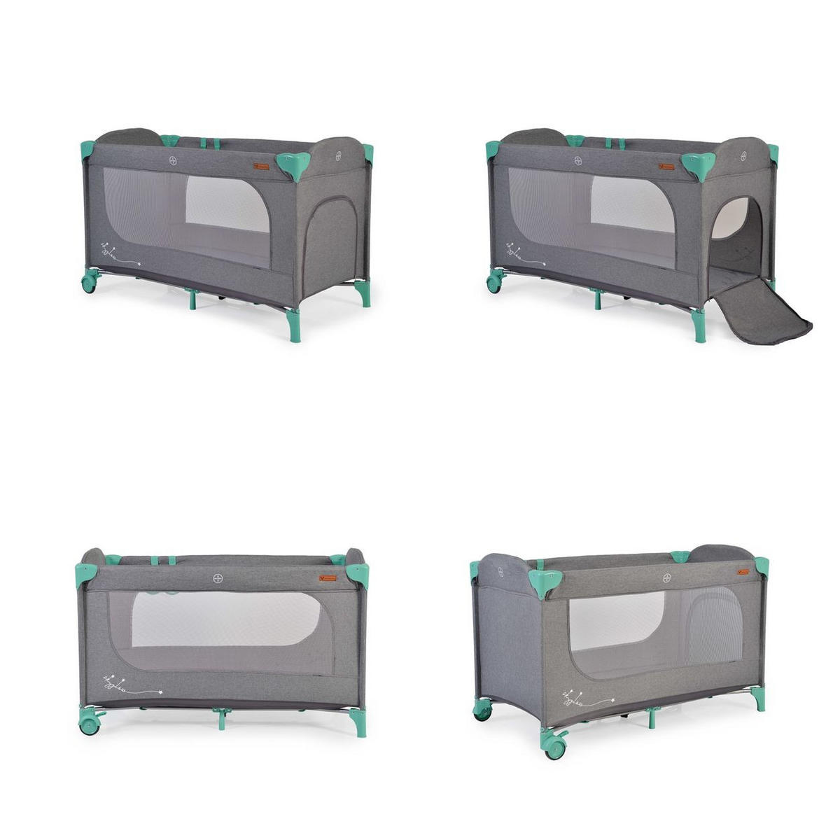 REISEBETT LAUFSTALL Skyglow grün 2 Räder mit Bremsen Matratze Seiteneingang - Grün, Kunststoff (60/120cm) - Cangaroo