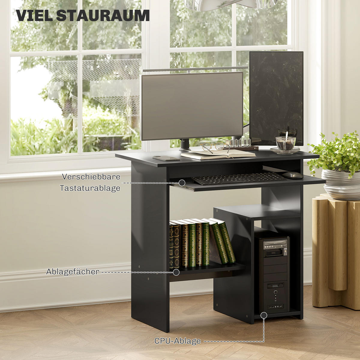 COMPUTERTISCH mit offenen Fächern, 80 x 45 x 75 cm, Schwarz - Schwarz, Holzwerkstoff (45/80/75cm) - HOMCOM