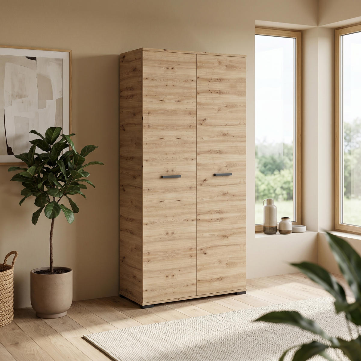 DREHTÜRENSCHRANK ALBANO 90/186/56cm 2-türig Eiche Artisan - Eiche Artisan, Holzwerkstoff (90/186/56cm) - MASSENO