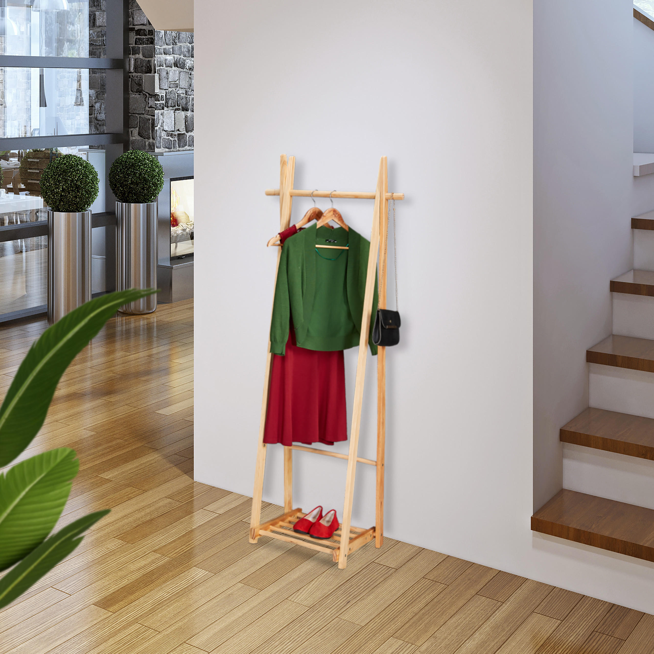 KLEIDERSTÄNDER - Hellbraun, Holz (62/153/45cm) - Relaxdays