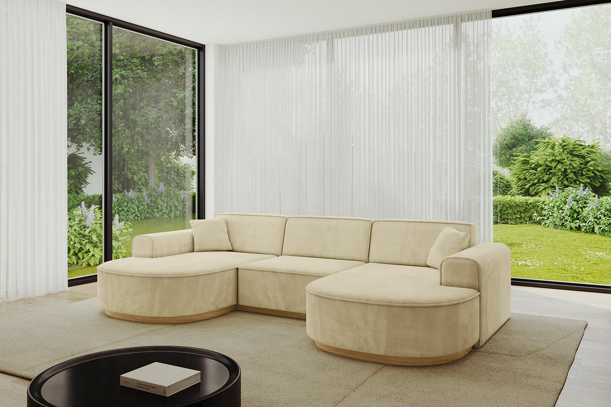 WOHNLANDSCHAFT MARI-U1-v2 - 303x171x83 cm Beige Velours - Beige, Holzwerkstoff/Textil (303/83/171cm) - ALTDECOR