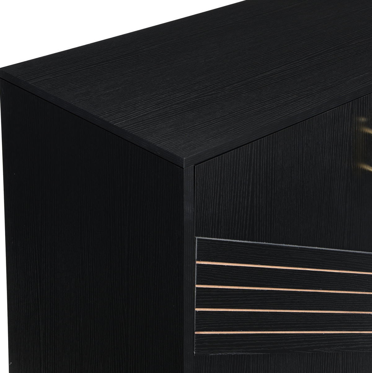 SIDEBOARD mit 4 Türen und höhenverstellbaren Einlegeböden, schwarzes MDF mit goldenen Metallakzenten, 160/40/80,5 cm, Schwarz + Holzmaserung - Schwarz, Holzwerkstoff (160/80.5/40cm) - Redom