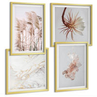 BILDER SET 4er Set - 50x50 cm & 40x60 cm Goldrahmen - Elegante Gräser, Blumen, Marmor - Goldfarben, Kunststoff (50/50cm) - TULUP