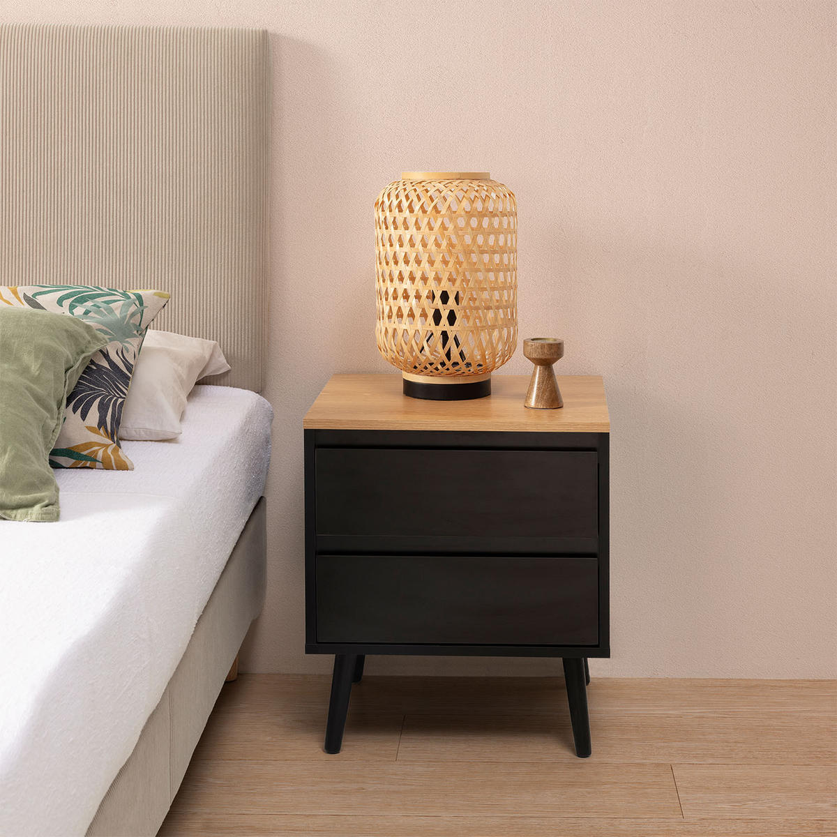 NACHTTISCH Desi 2 schubladen schwarze Farbe - Schwarz, Holzwerkstoff (45/55/40cm) - VS Venta-stock