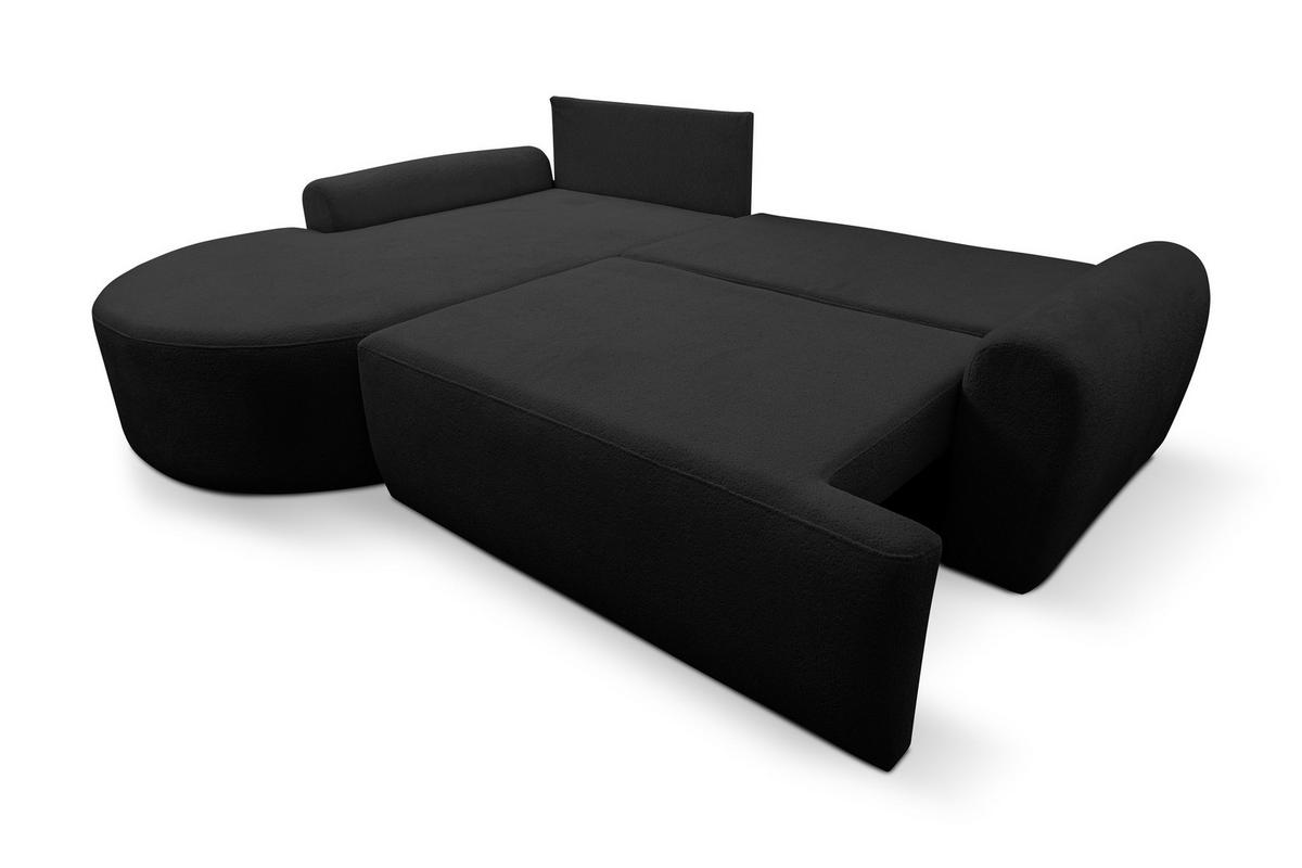 ECKSOFA Dream in L-Form mit Schlaffunktion und Bettkasten, Farbe: Schwarz, Bouclé-Stoff, Ottomane Links - Schwarz, Textil (136/260cm) - VENASI MÖBEL