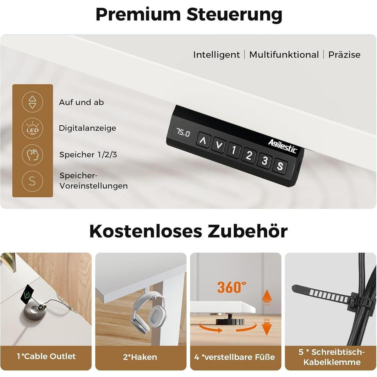 SCHREIBTISCH L-förmig Höhenverstellbar Weiß 190 x 155 cm - Weiß, Holzwerkstoff (190/60/75cm)