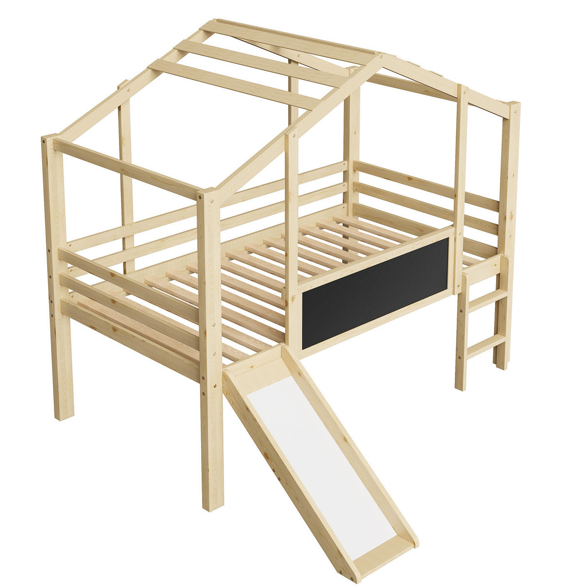 HOCHBETT 90/200 cm aus Massivholz mit Rutsche und Tafel im Hausdesign - Naturfarben, Holz (90/200cm) - Flora Grace