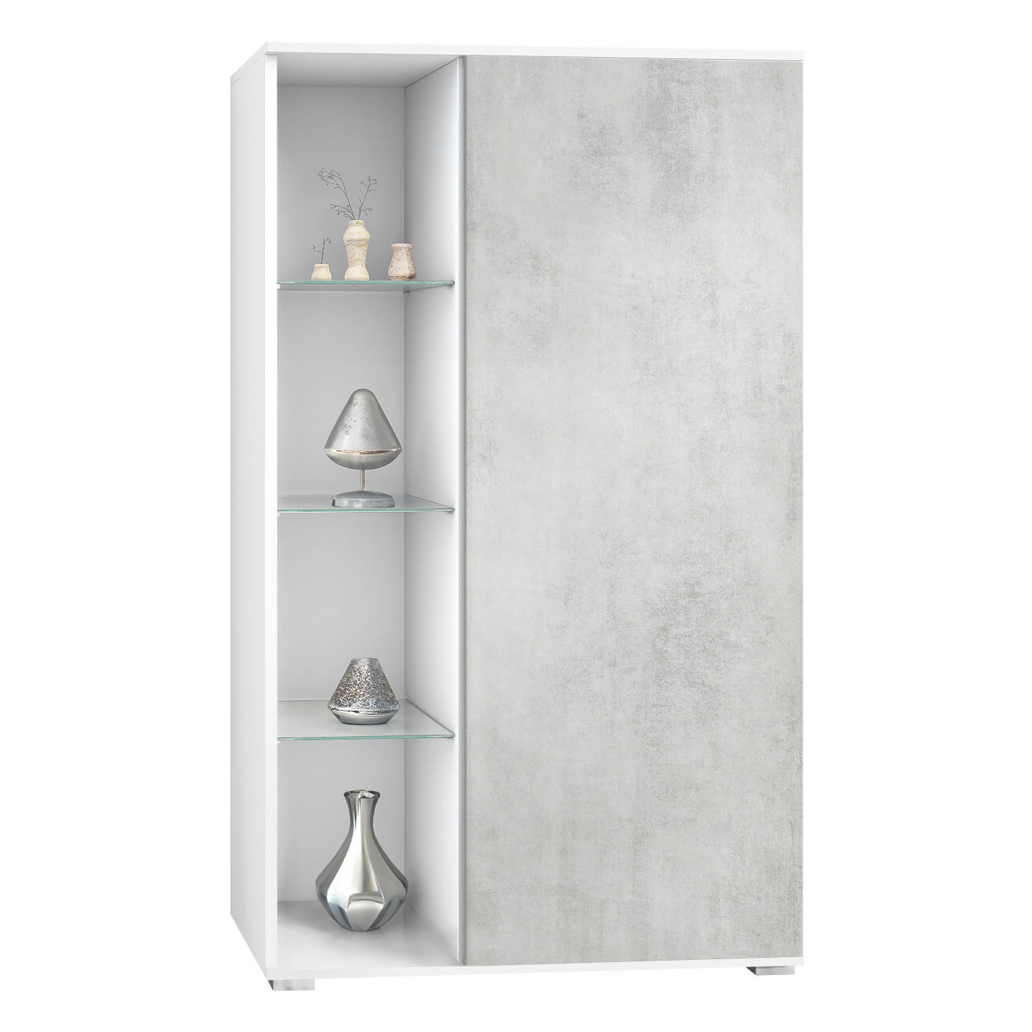 VITRINE Davos Beton Oxid Optik - Hellgrau, Holzwerkstoff (71.5/134/35cm) - Vladon