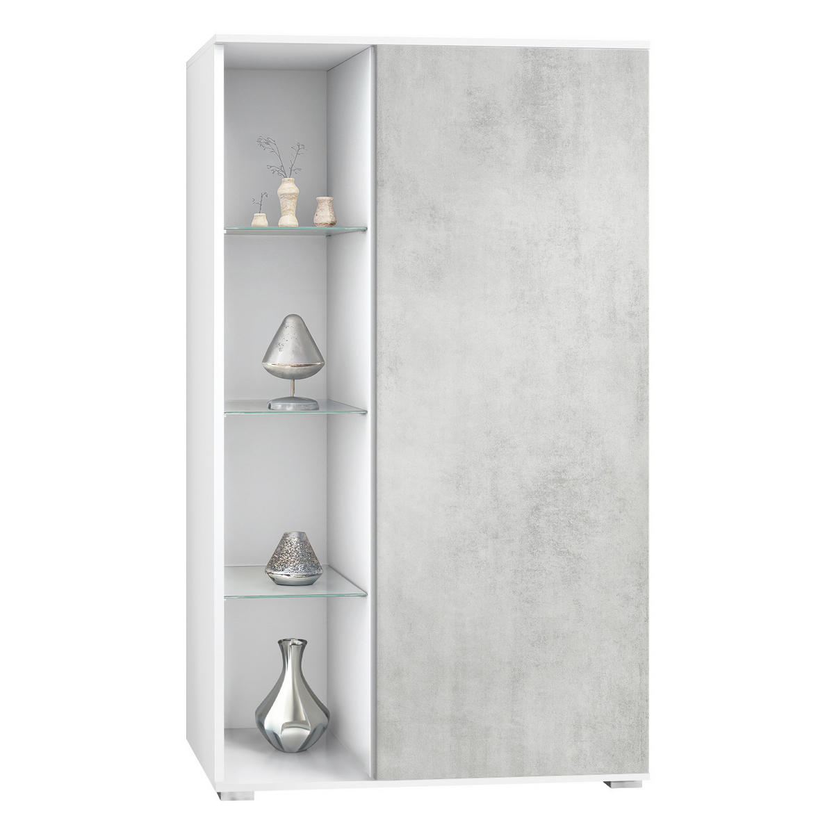 VITRINE Davos Beton Oxid Optik - Hellgrau, Holzwerkstoff (71.5/134/35cm) - Vladon