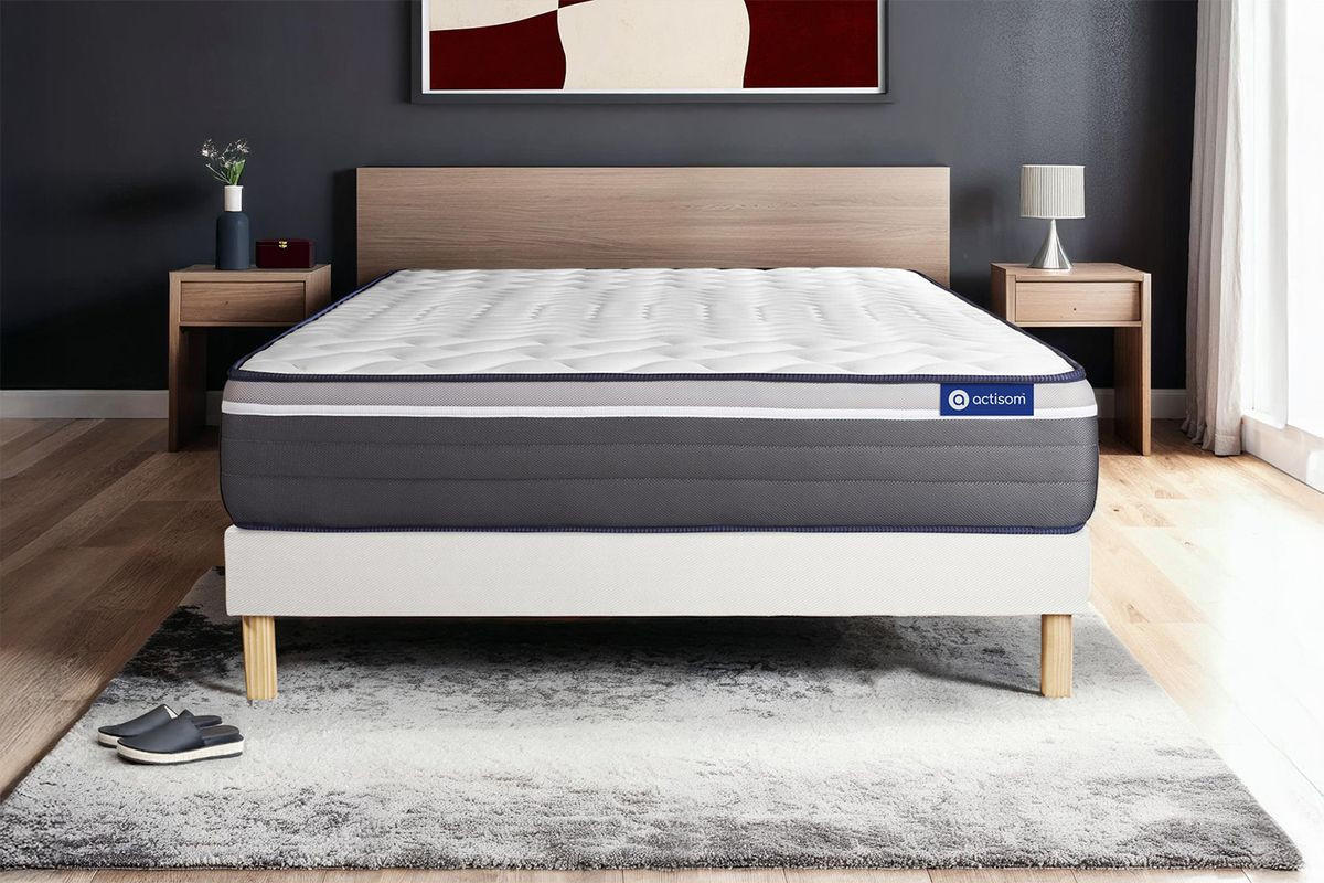 BETT Actilatex plus Latex und Memory-Schaum 135 x 190 cm h4 - Kit Bettgestell Weiß - Beige/Weiß, Karton/Holz (135/190cm) - ACTISOM