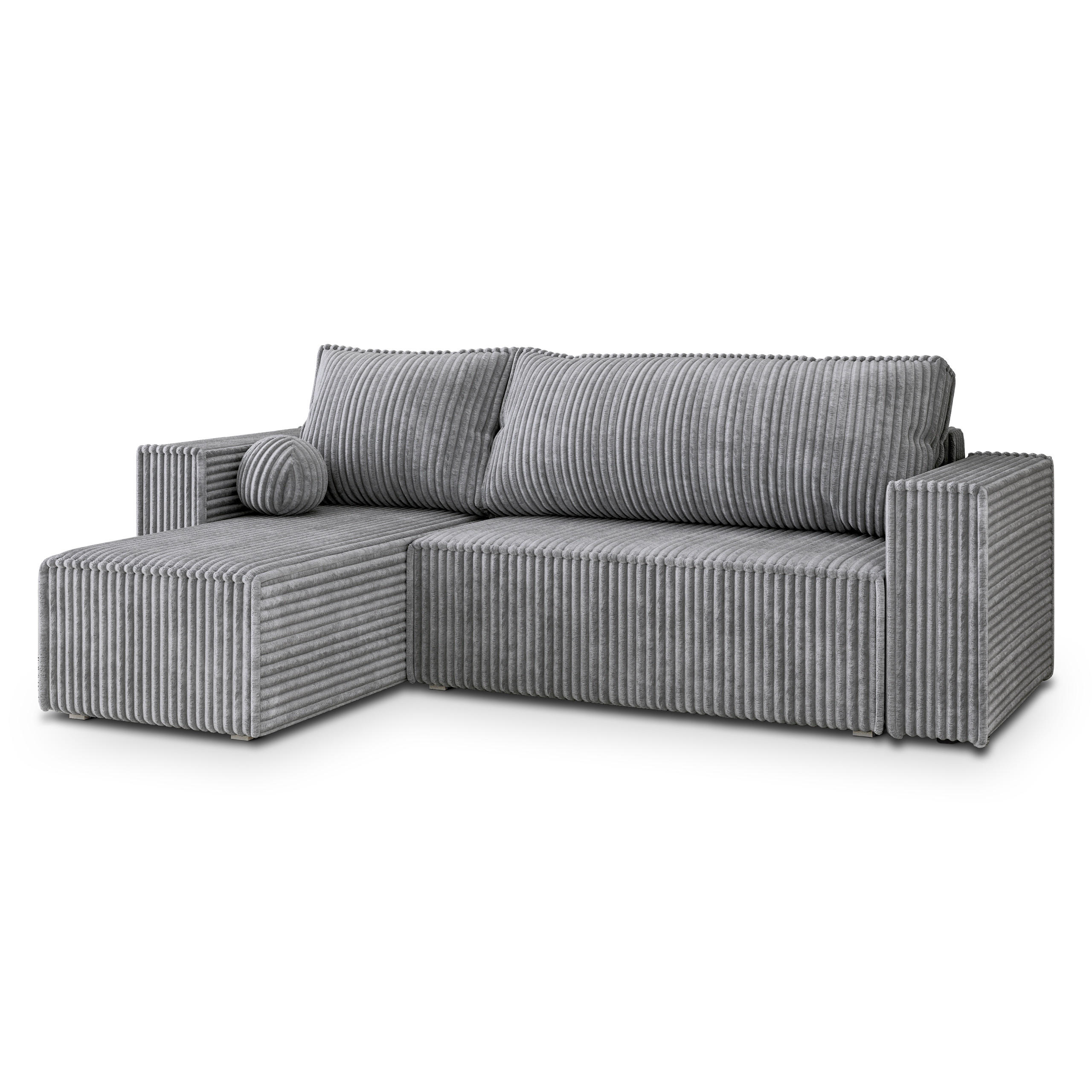 ECKSOFA RAVELO T Hellgrau Kordstoff mit Schlaffunktion - Hellgrau, Holz (240/140cm) - MASSENO