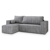 ECKSOFA RAVELO T Hellgrau Kordstoff mit Schlaffunktion - Hellgrau/Grau, Holz/Kunststoff (240/140cm) - MASSENO