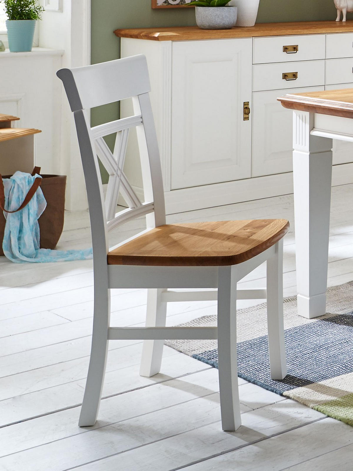 ESSZIMMERSTUHL Novara - Weiß/Braun, Holz (45/96/55cm) - Casamia Massive Möbel