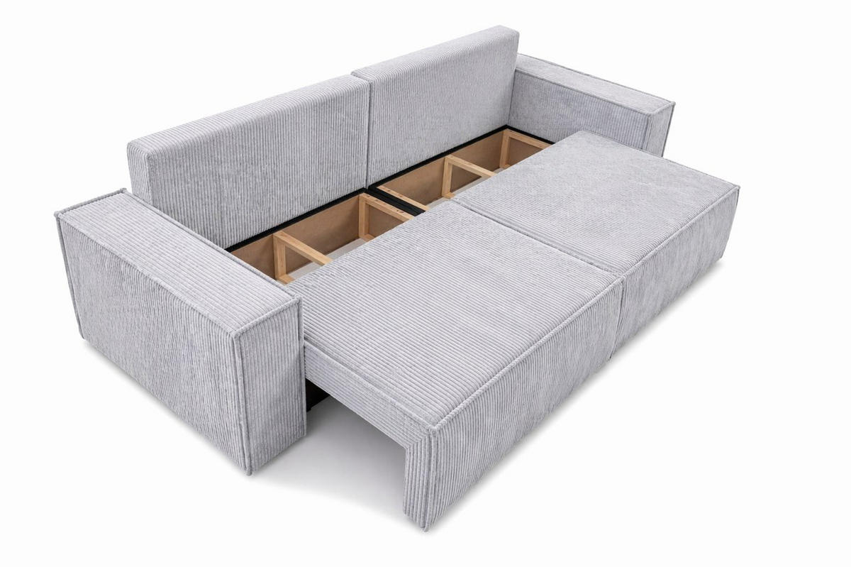 SOFA Mit Schlaffunktion Und Bettkasten, Cordstoff Poso, Grün, BEST SCORNER - Hellgrau, Holz (245/83/90cm) - Kaiser Möbel