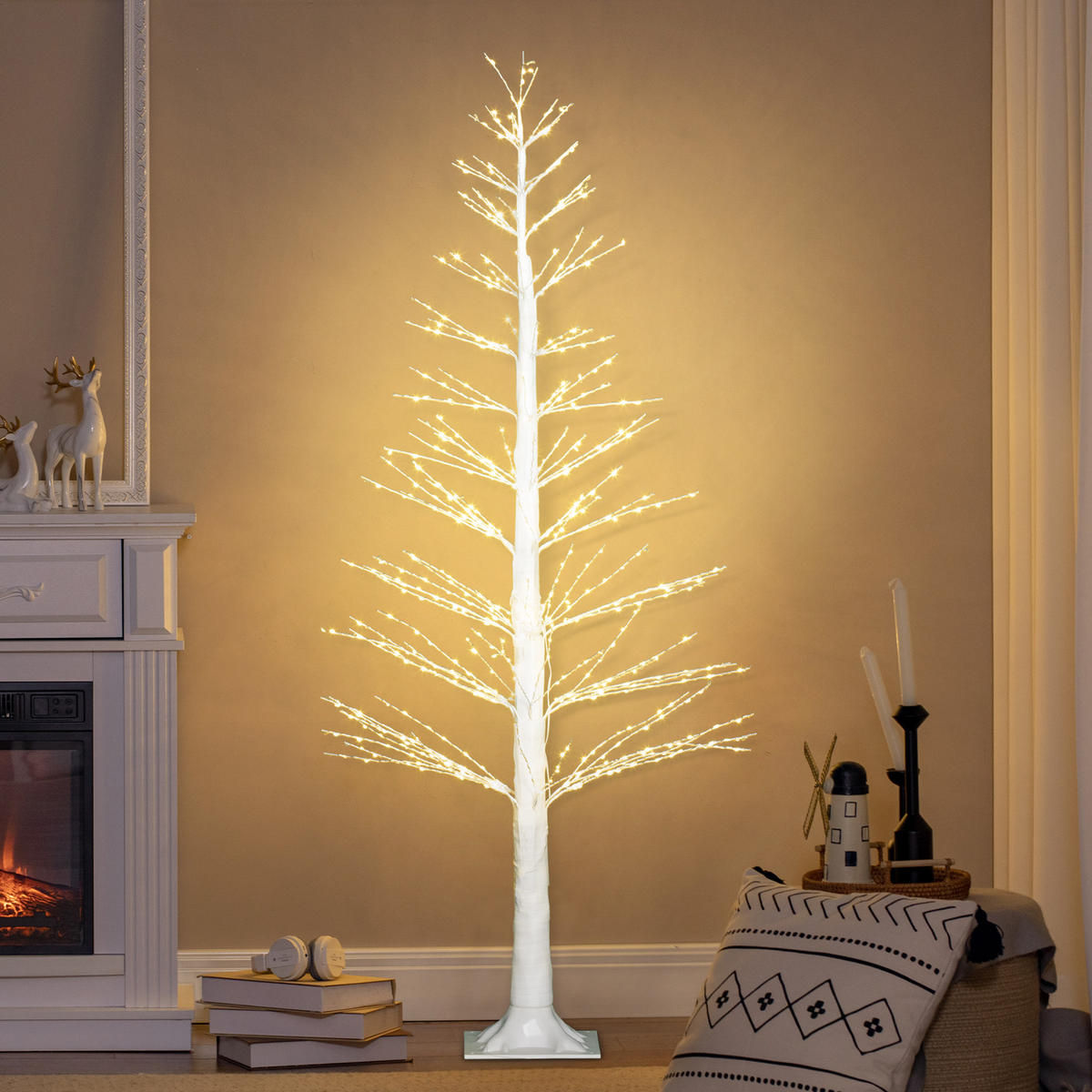 KUNSTTANNE mit LED-Beleuchtung, 180 cm hoher Weihnachtsbaum, Weiß - Weiß, Kunststoff (21/150/21cm) - HOMCOM