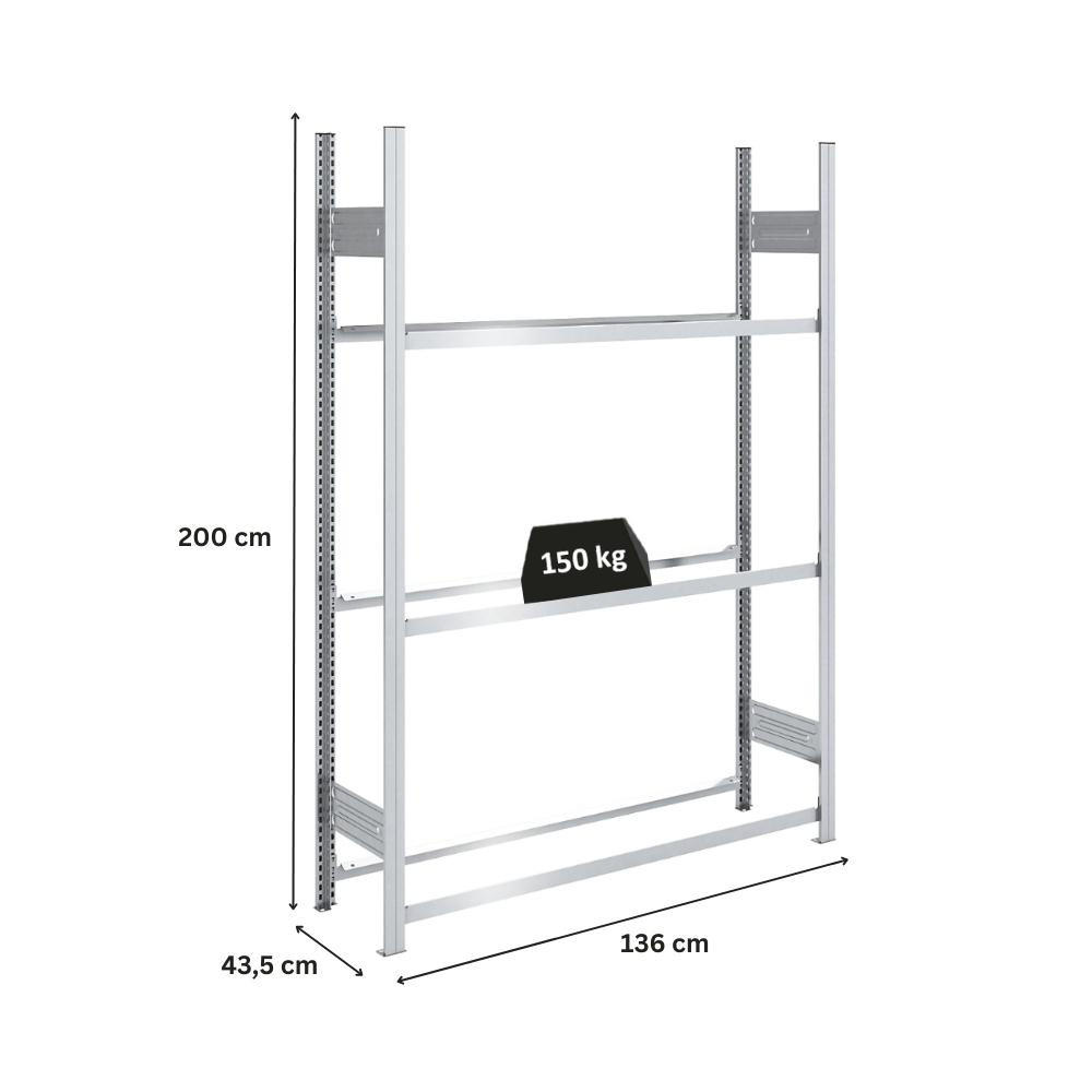 REIFENREGAL TIRE PRO 200x130x43cm 3 Ebenen 150kg Fachlast Bis zu 6 Reifen pro Ebene Verzinkt - Silberfarben, Metall (130/200/43cm) - PROREGAL