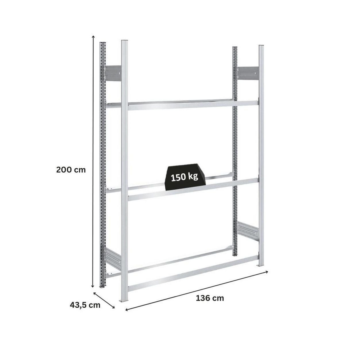 REIFENREGAL TIRE PRO 200x130x43cm 3 Ebenen 150kg Fachlast Bis zu 6 Reifen pro Ebene Verzinkt - Silberfarben, Metall (130/200/43cm) - PROREGAL