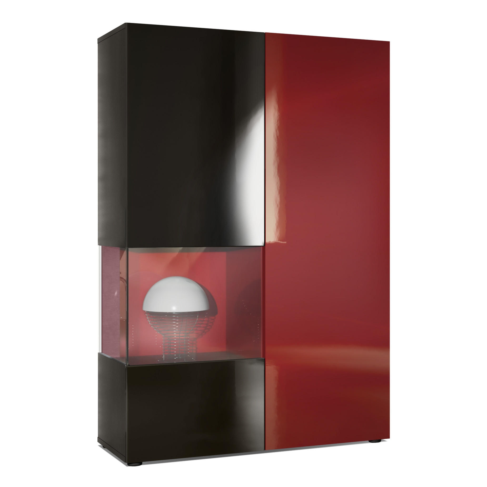 VITRINE Morena Tür und Einsatz in Bordeaux Hochglanz - Bordeaux, Holzwerkstoff (91.5/136.5/37cm) - Vladon