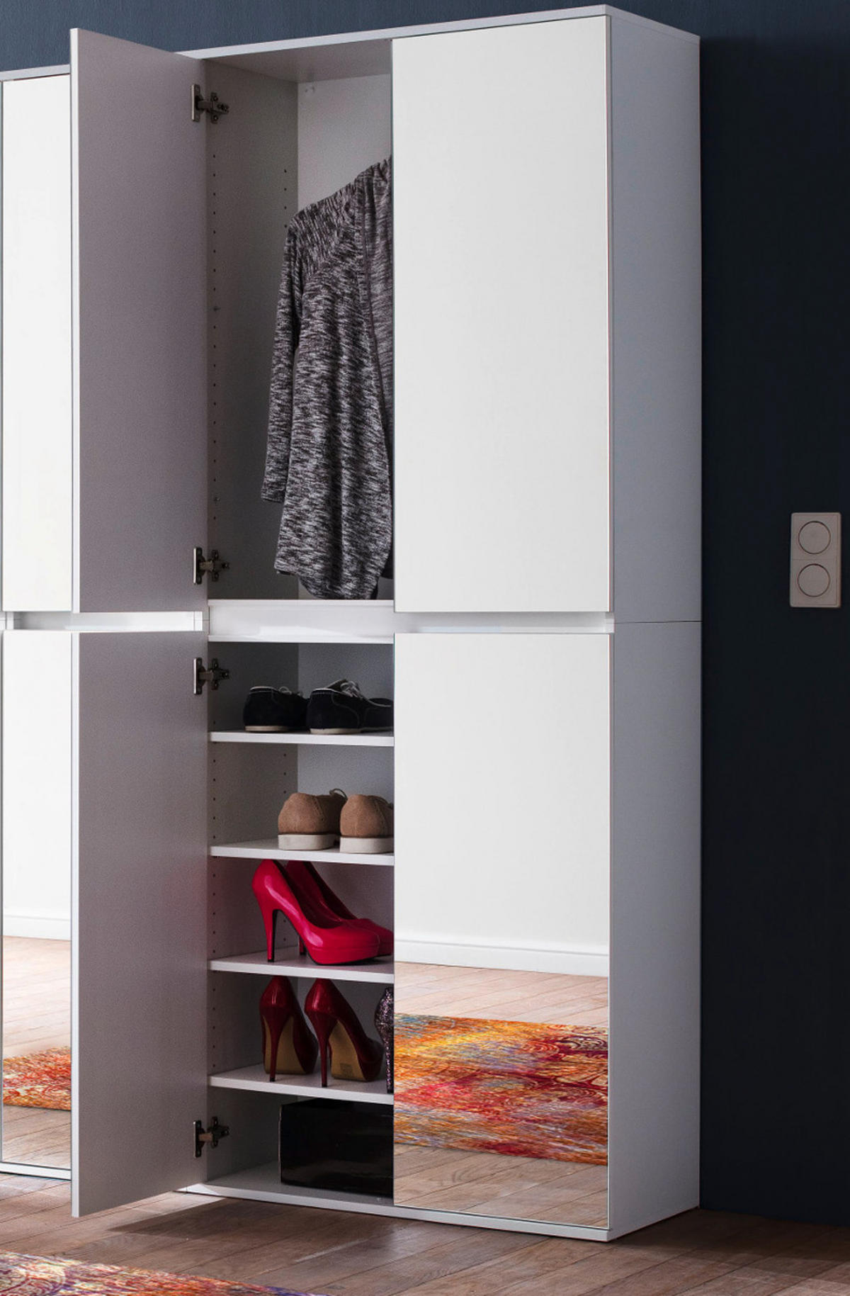 GARDEROBENSCHRANK weiß 185 x 191 cm, Schuhschrank mit Spiegeltüren - Weiß, Glas/Holzwerkstoff (185/191/34cm) - Top.Furn