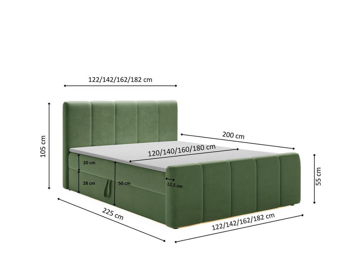 BOXBETT Berg Mit Matratze, Stoff Komodo Grün 180x200 cm - Grün, Holz (180/200cm) - Kaiser Möbel