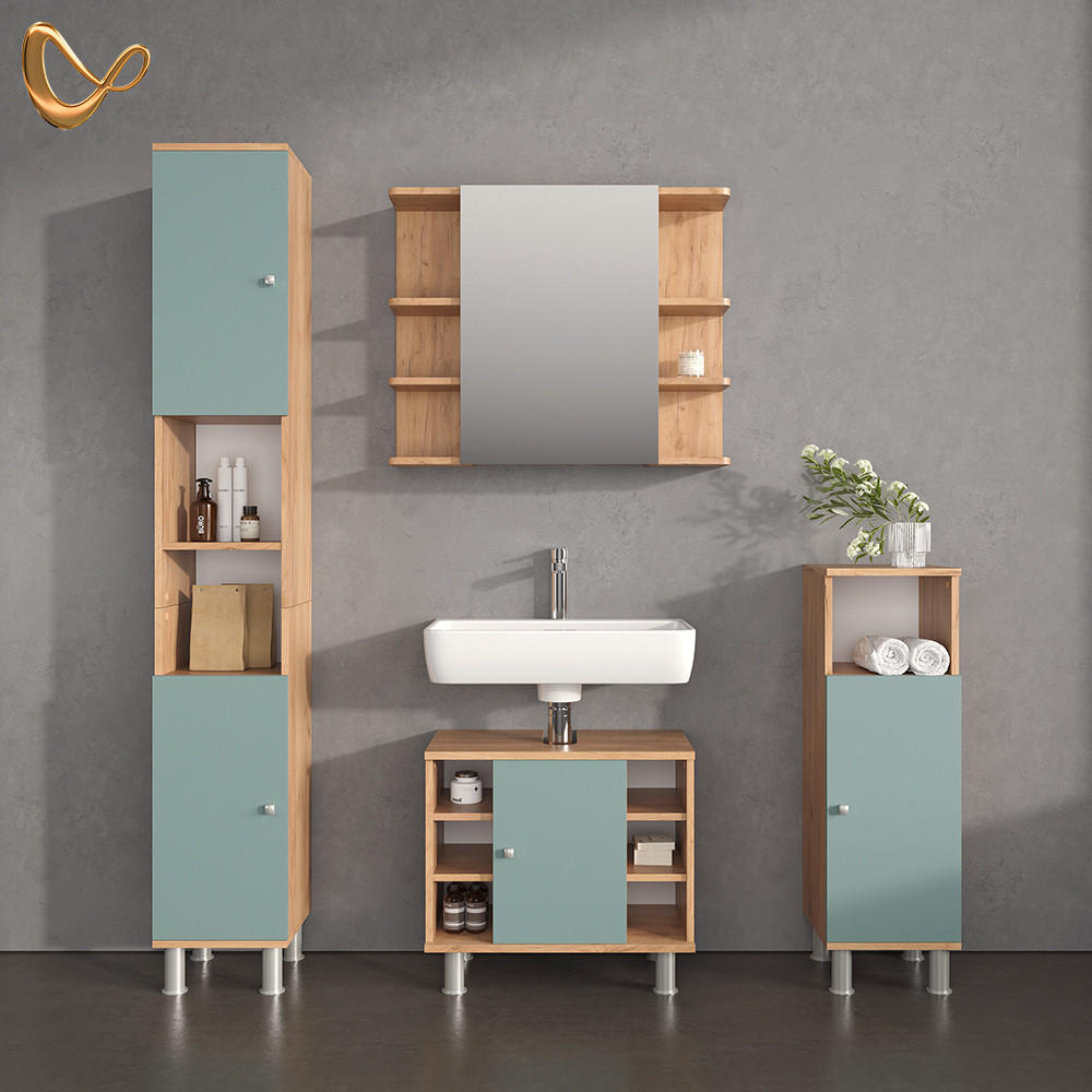 BADMÖBEL-SET Fucino Grün 4 Teile - Honigeiche/Grün, Holzwerkstoff (60/54/32cm) - Livinity®