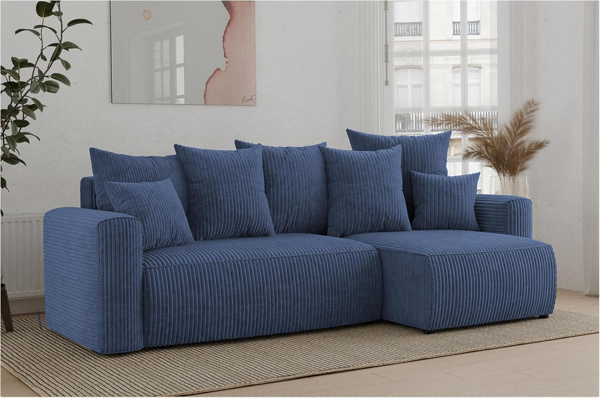 ECKSOFA DAVE L - Blau/Schwarz, Holzwerkstoff (238/87cm) - Meblini
