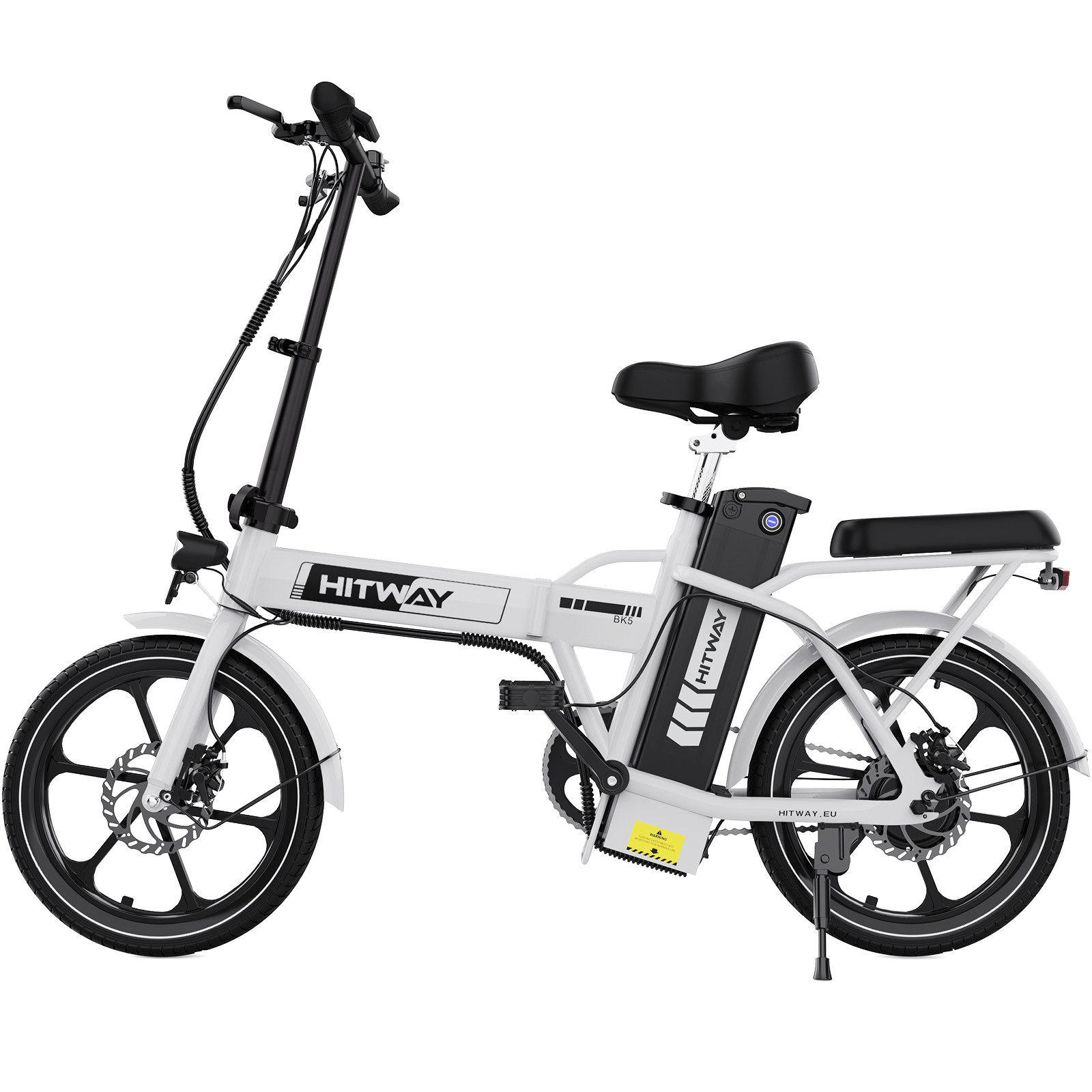 E BIKE Klapprad BK5S Leicht & Kompakt für Stadt & Bahn - 85% vormontiert mit 36Vh/10,4Ah abnehmbarer Akku - Weiß, Metall (37cm) - HITWAY